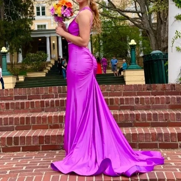 fitted lace wedding dress Long Magenta A-Line Prom Dress with Lace-Up Corset Magenta / XLarge main image 1